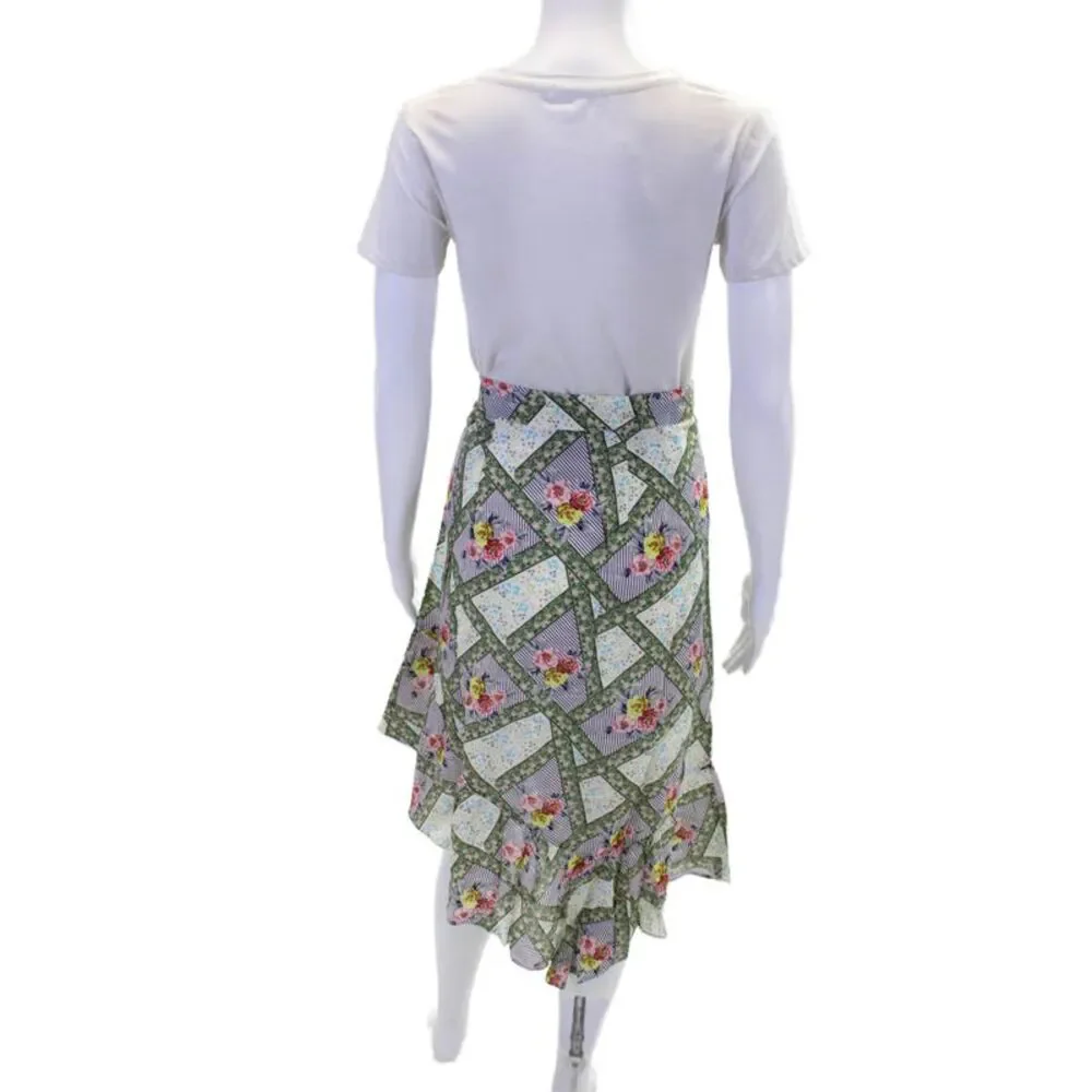 Playa Lucila Womens Button Front Belted Floral Striped Skirt Multicolored Small